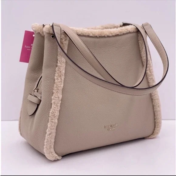🔥 Kate Spade Leila Medium Triple Compartment Shoulder Bag Faux Shearling New